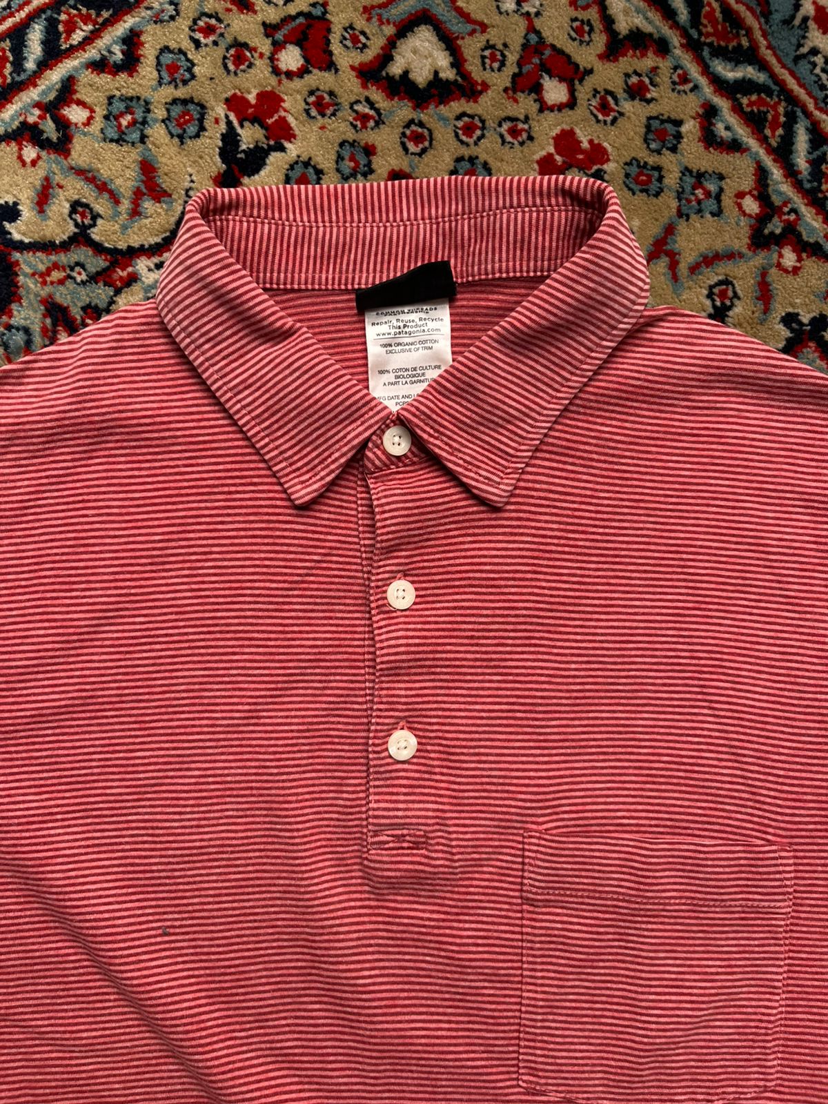 PATAGONIA STRIPED ORGANIC COTTON POCKET POLO TEE - M