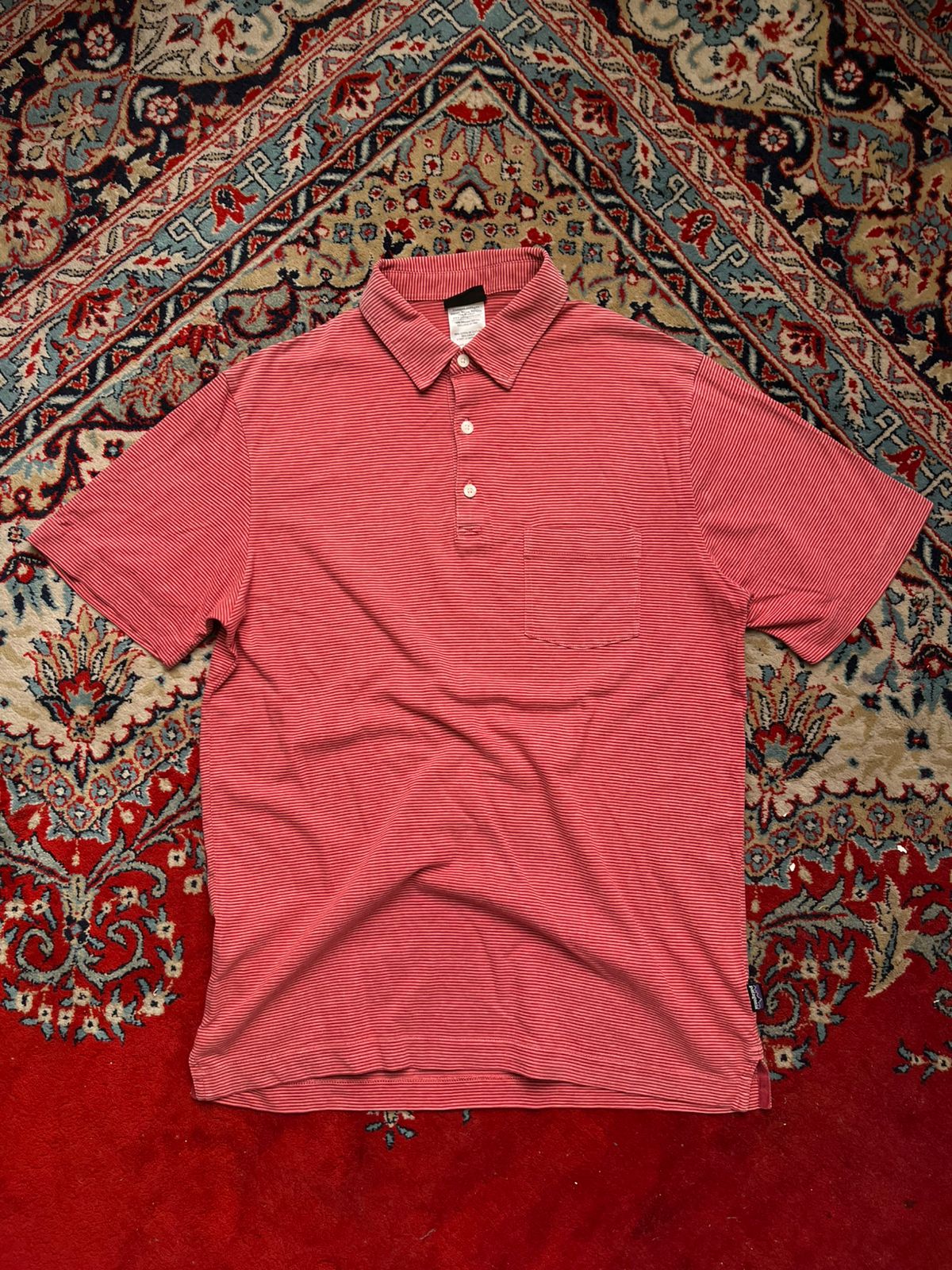 PATAGONIA STRIPED ORGANIC COTTON POCKET POLO TEE - M