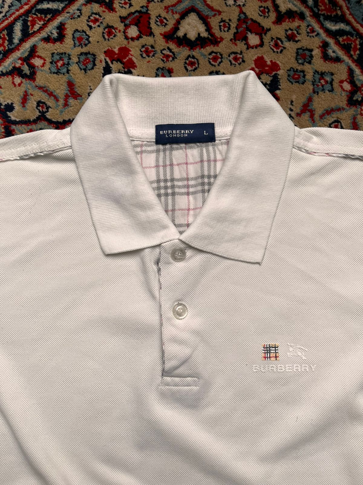 BURBERRY NOVA CHECK EMBROIDERED LOGO POLO TEE - M