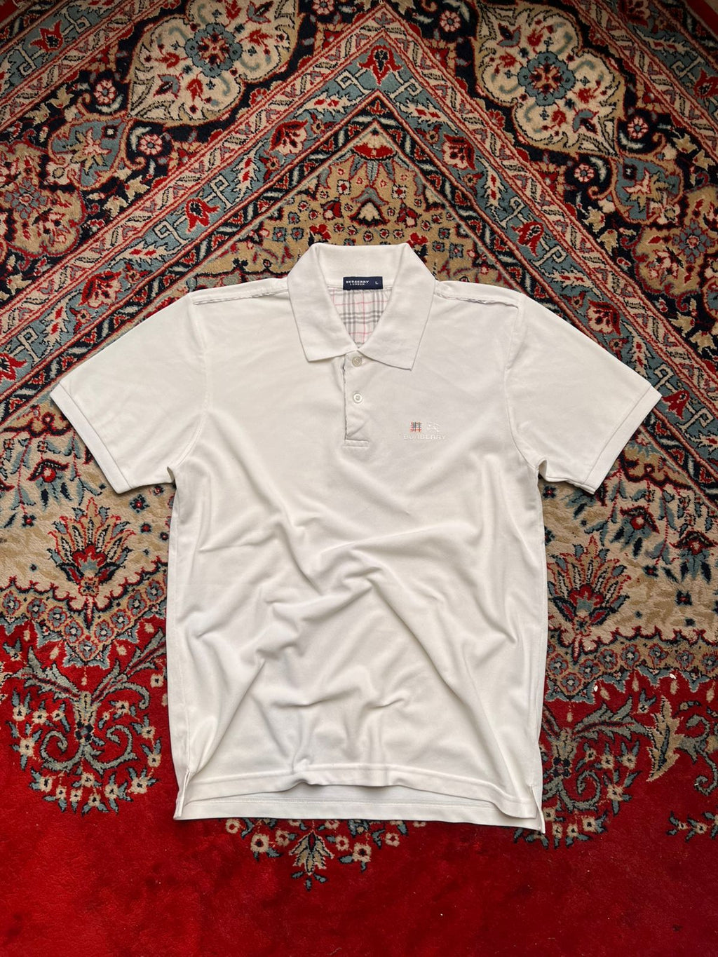 BURBERRY NOVA CHECK EMBROIDERED LOGO POLO TEE - M