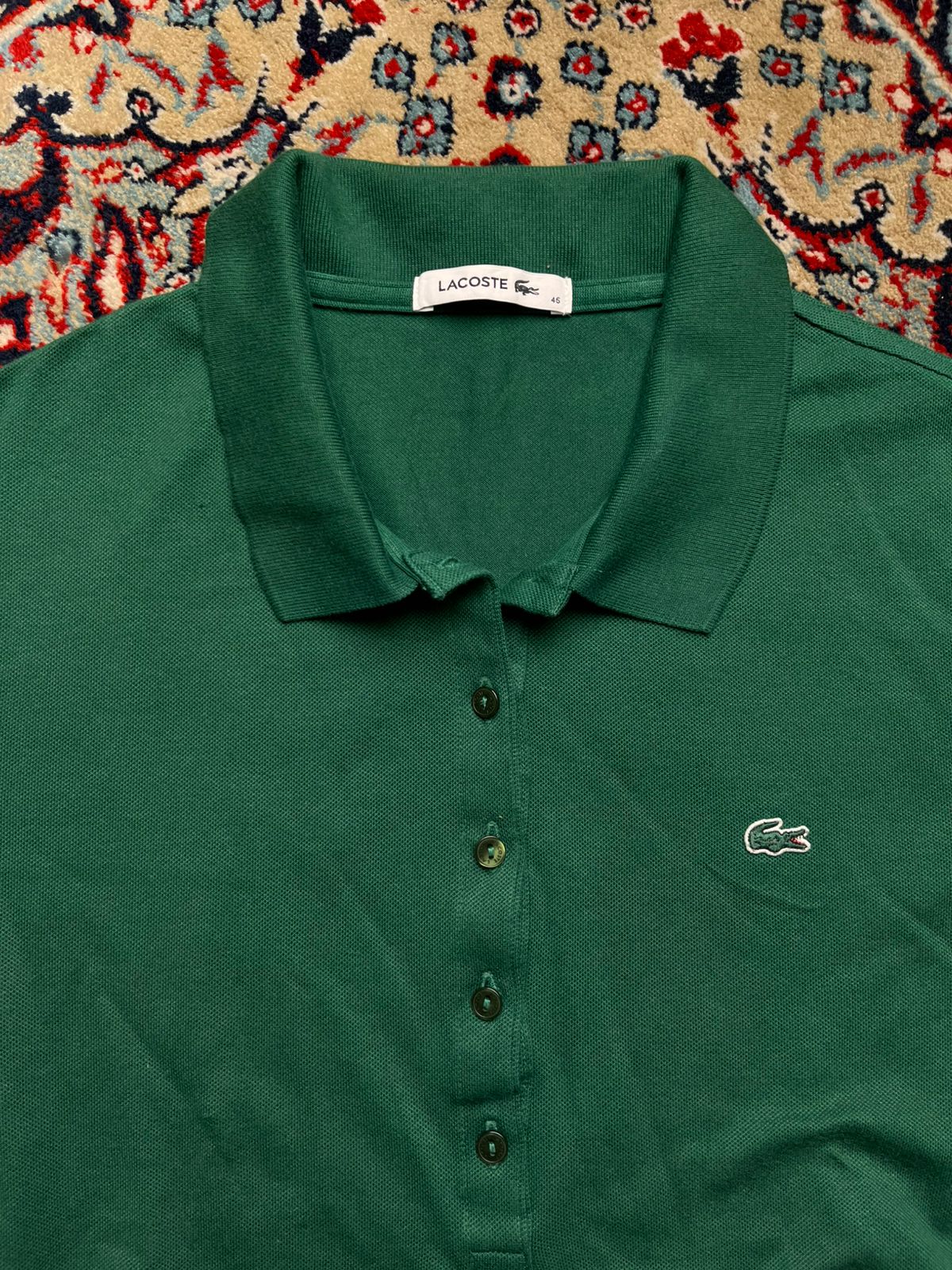 LACOSTE STRETCH EMBROIDERED CROCODILE LOGO POLO TEE - L