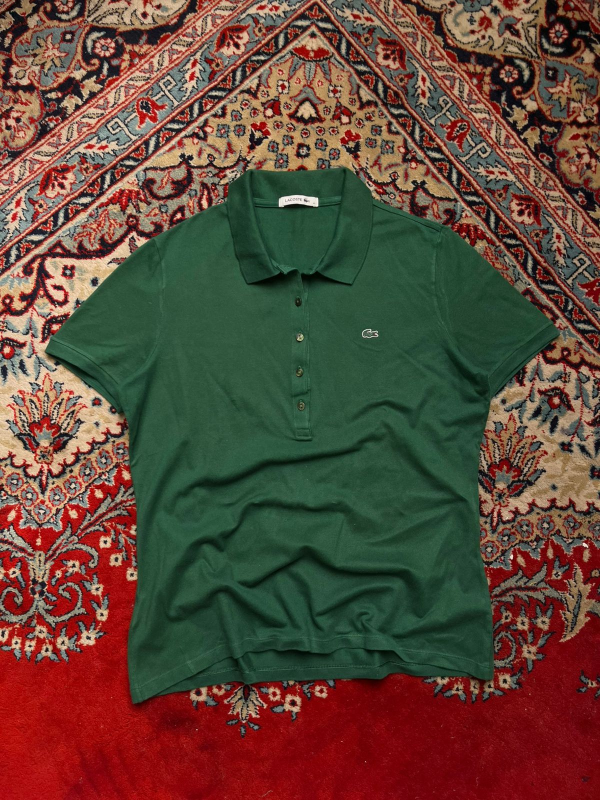 LACOSTE STRETCH EMBROIDERED CROCODILE LOGO POLO TEE - L