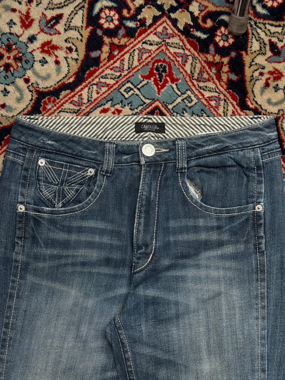 CAROUGE EXCELLENT WIDE FIT EMBROIDERED BACK POCKETS DARK WASH JEANS - 28