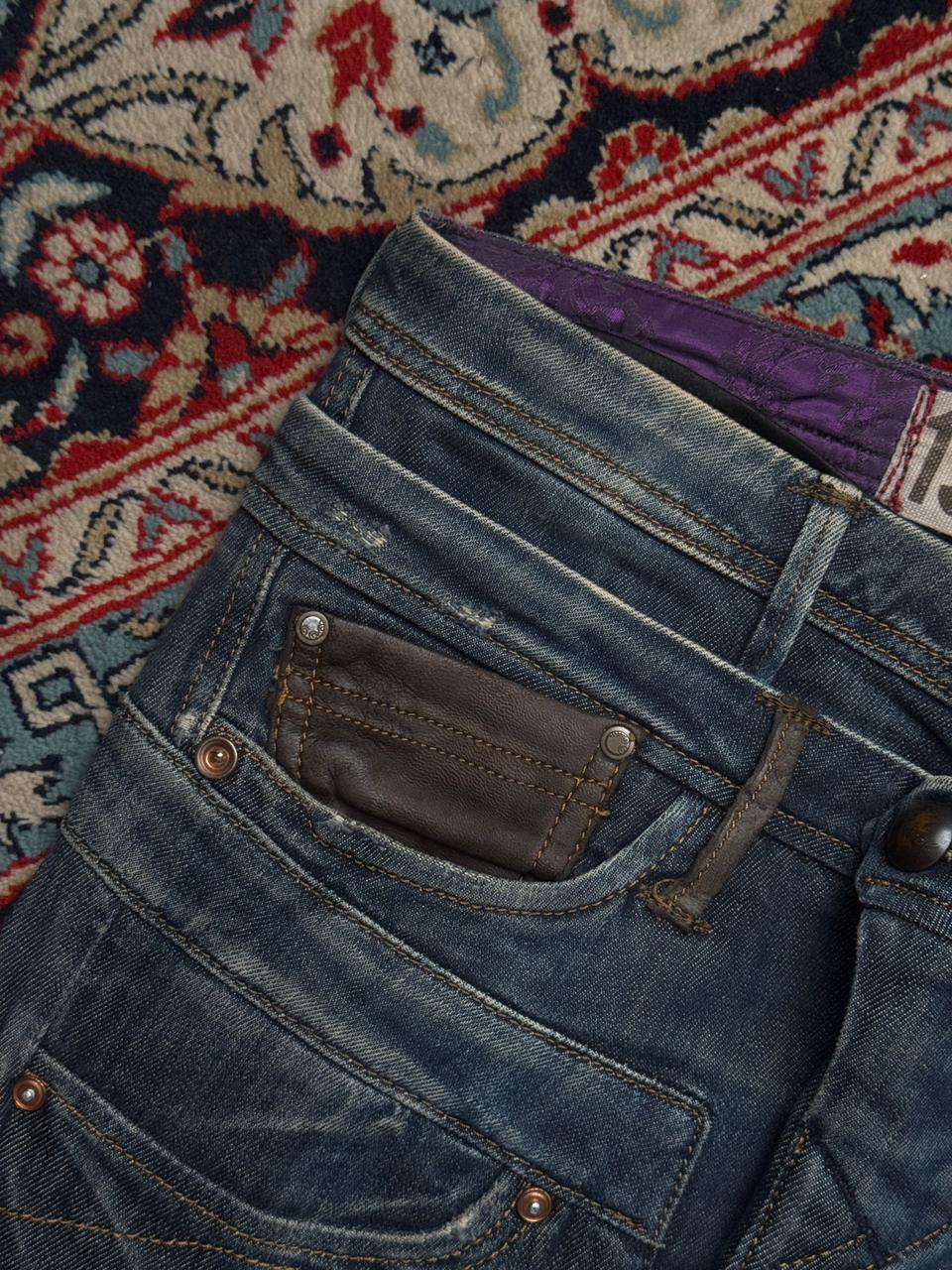 1st Level Salsa Blue Distressed Leather Trim Detail Straight FIT Jeans - 30