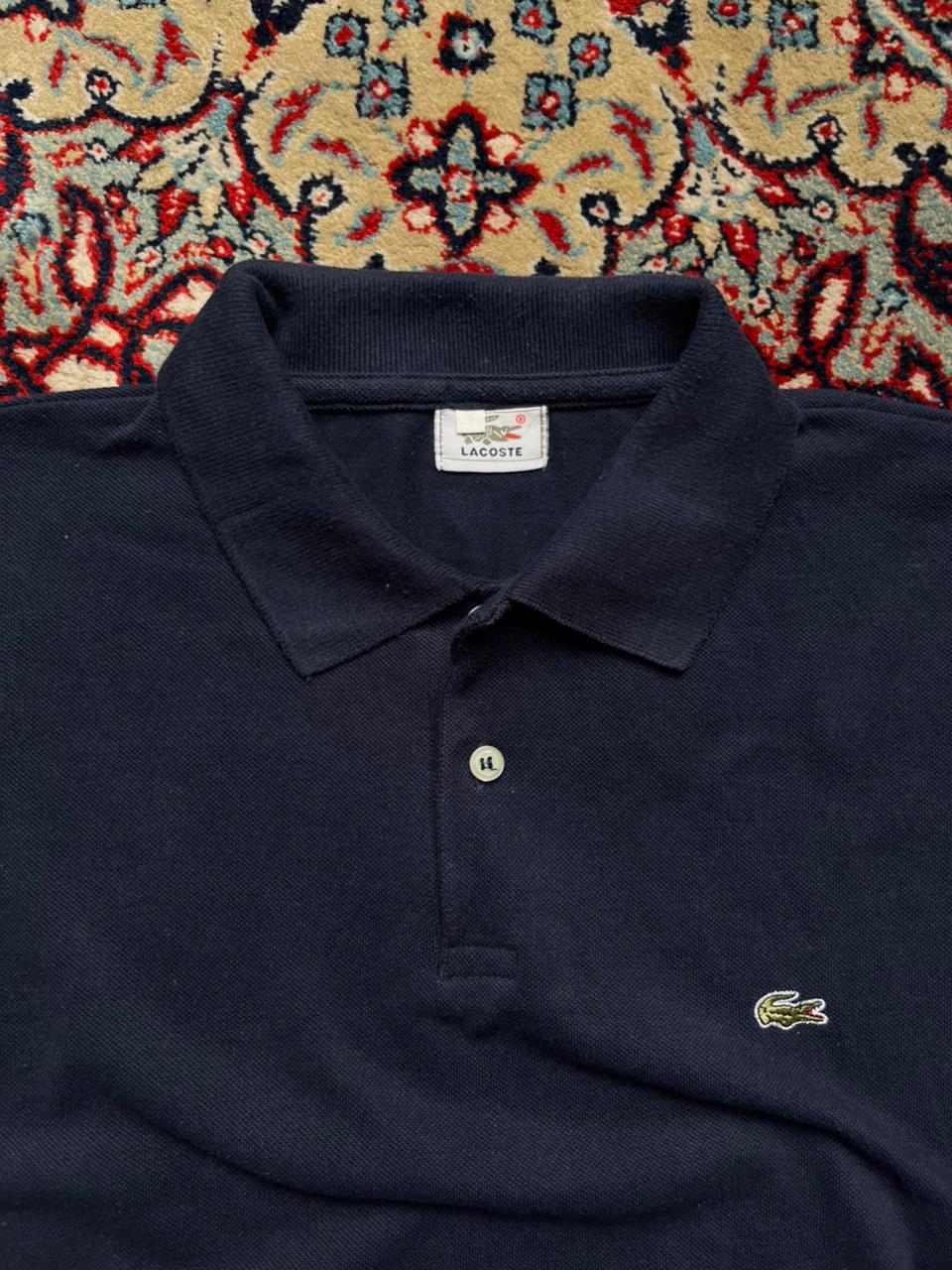 LACOSTE NAVY BLUE COTTON EMBROIDERED CROCODILE LOGO BOXY FIT POLO TEE - L