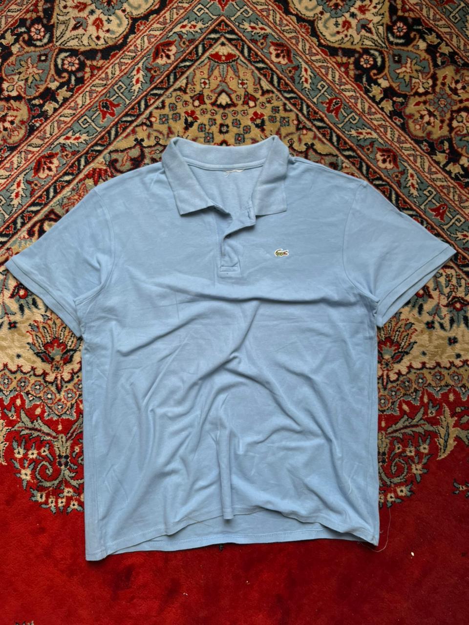 VINTAGE LACOSTE LIGHT BLUE COTTON EMBROIDERED LOGO POLO TEE - XL