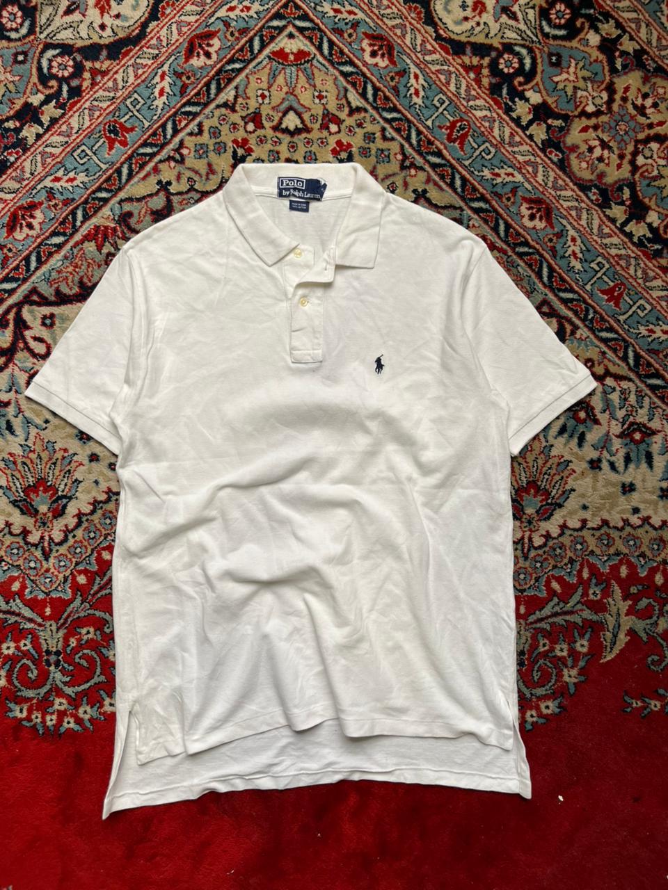 VINTAGE POLO RALPH LAUREN WHITE COTTON EMBROIDERED LOGO TEE - M