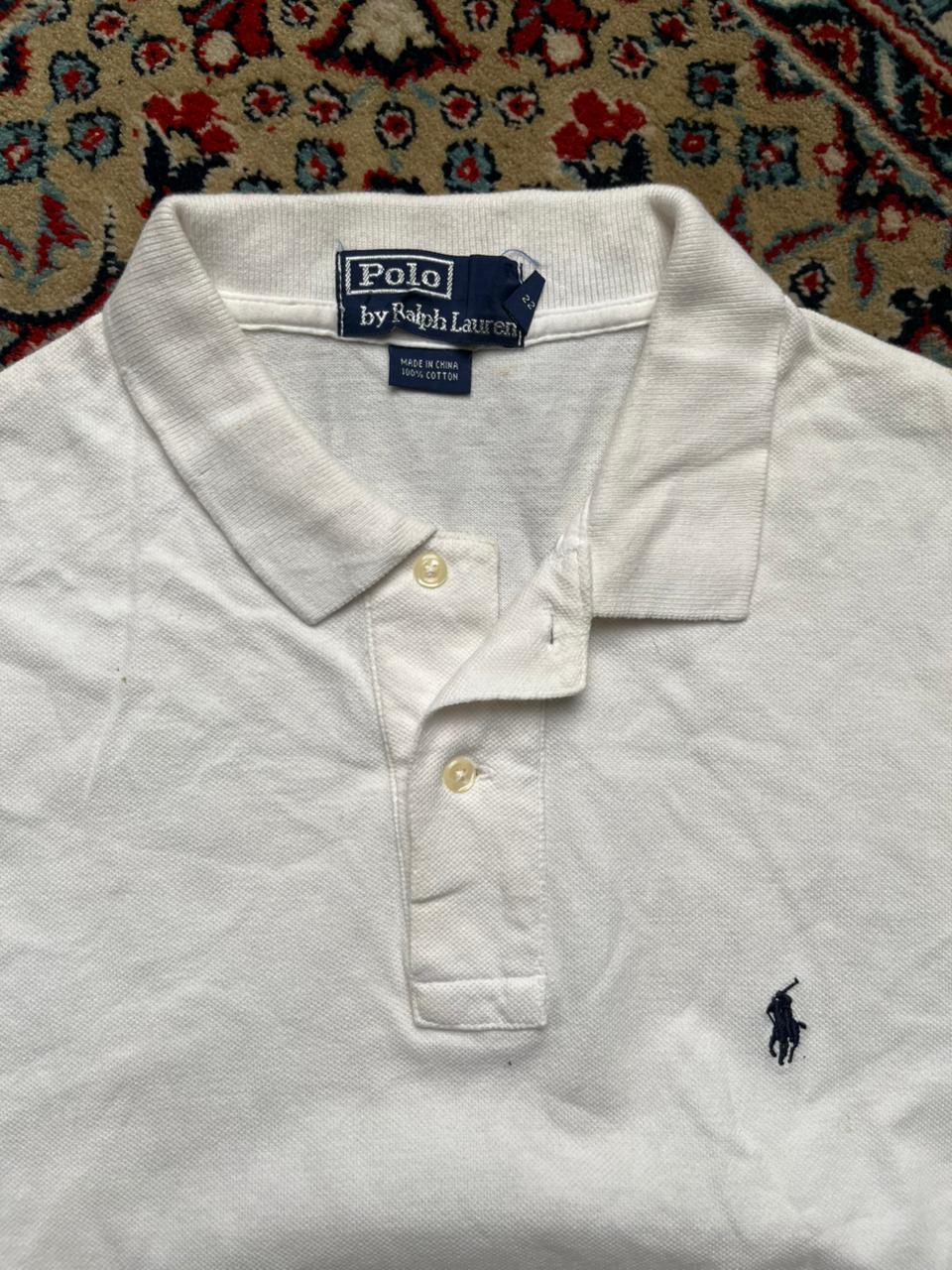 VINTAGE POLO RALPH LAUREN WHITE COTTON EMBROIDERED LOGO TEE - M