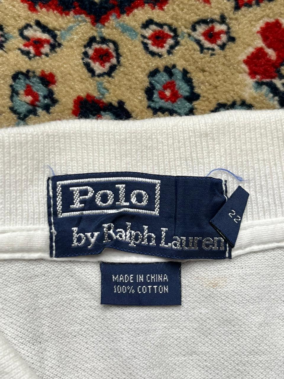 VINTAGE POLO RALPH LAUREN WHITE COTTON EMBROIDERED LOGO TEE - M