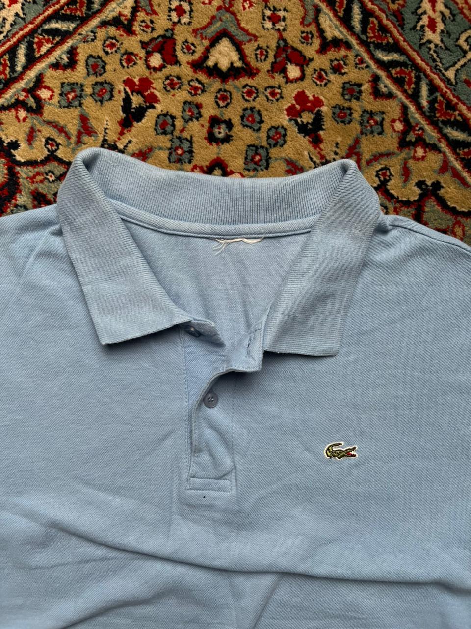 VINTAGE LACOSTE LIGHT BLUE COTTON EMBROIDERED LOGO POLO TEE - XL