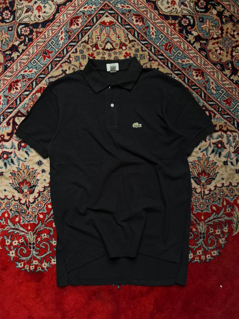 VINTAGE IZOD LACOSTE BLACK COTTON LOGO POLO TEE - M