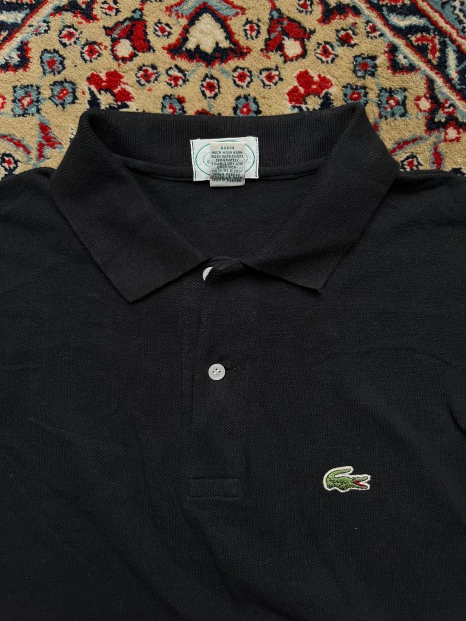 VINTAGE IZOD LACOSTE BLACK COTTON LOGO POLO TEE - M
