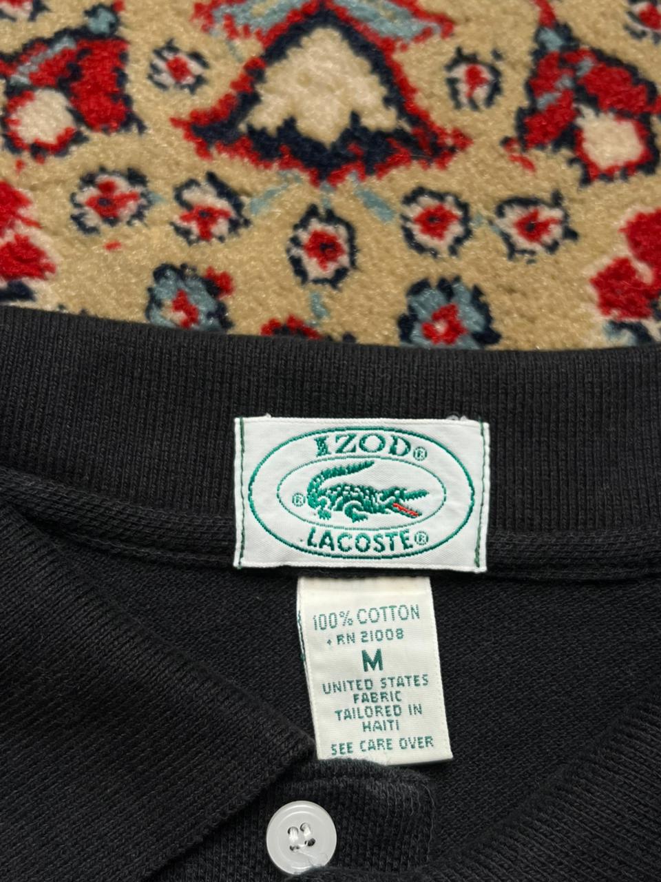 VINTAGE IZOD LACOSTE BLACK COTTON LOGO POLO TEE - M
