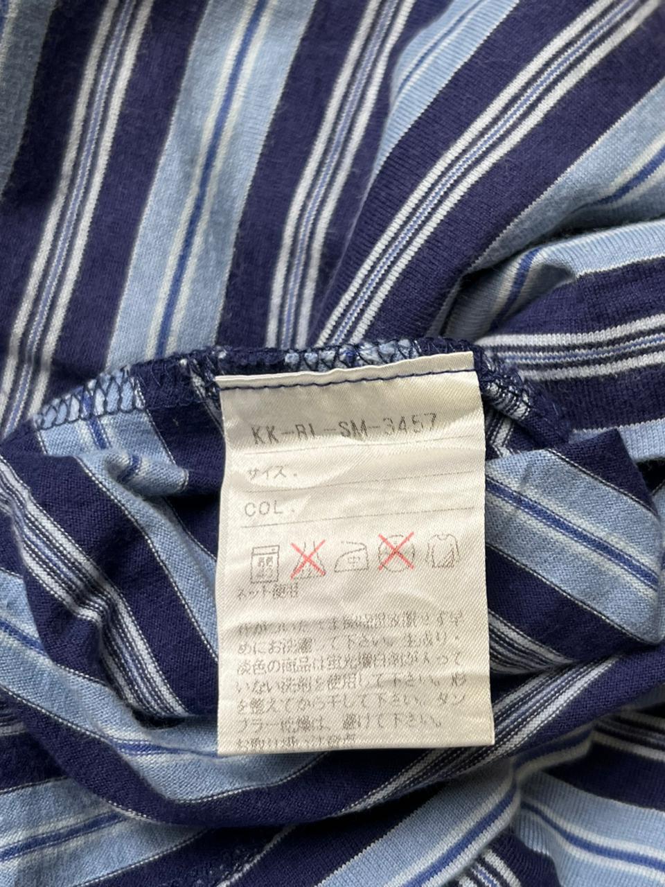 VINTAGE Polo Ralph Lauren Blue Striped Polo Tee - L