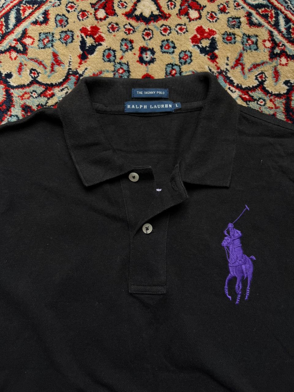Ralph Lauren Black Purple Logo Polo Women Tee - L