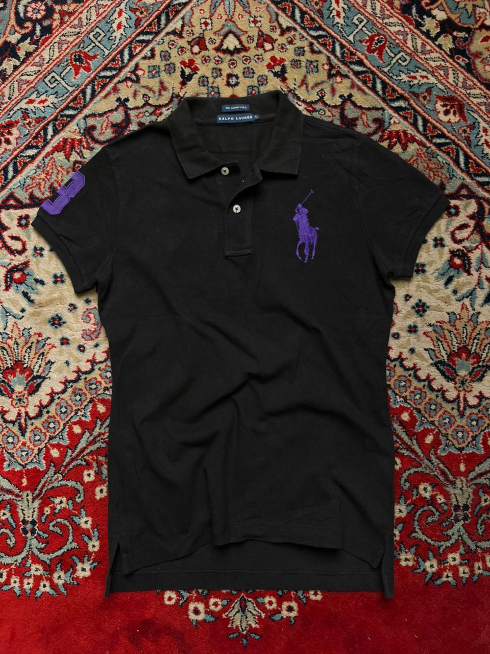 Ralph Lauren Black Purple Logo Polo Women Tee - L