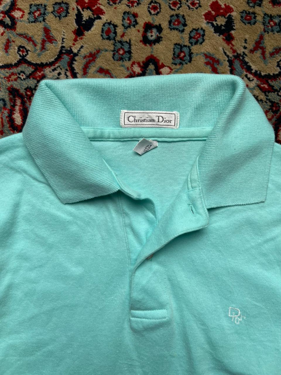 Vintage CHRISTIAN DIOR Monsieur Embroidered Logo Teel Blue POLO TEE - S