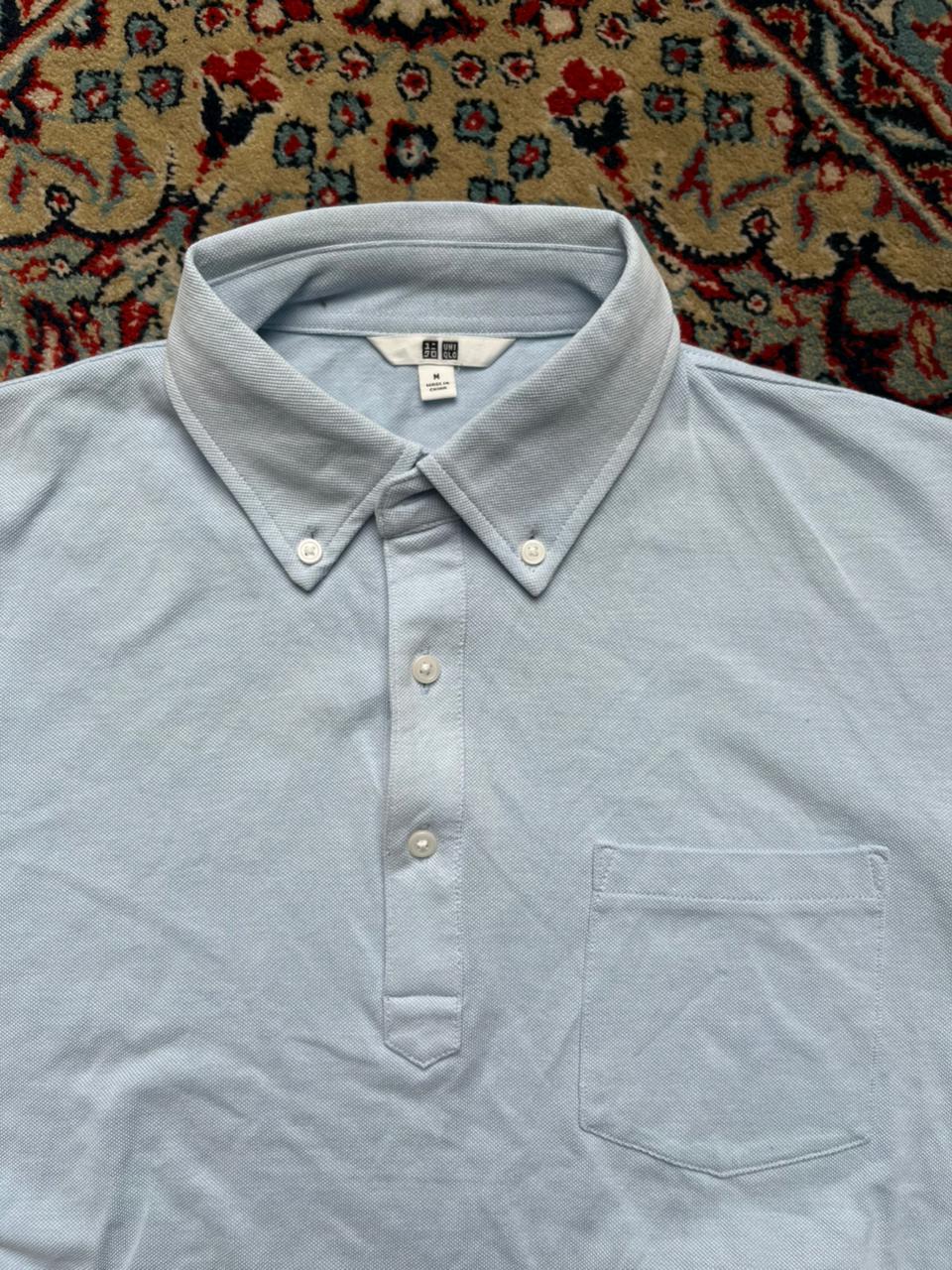 UNIQLO Pique Knit Light Blue Casual SLIM FIT POLO TEE - M