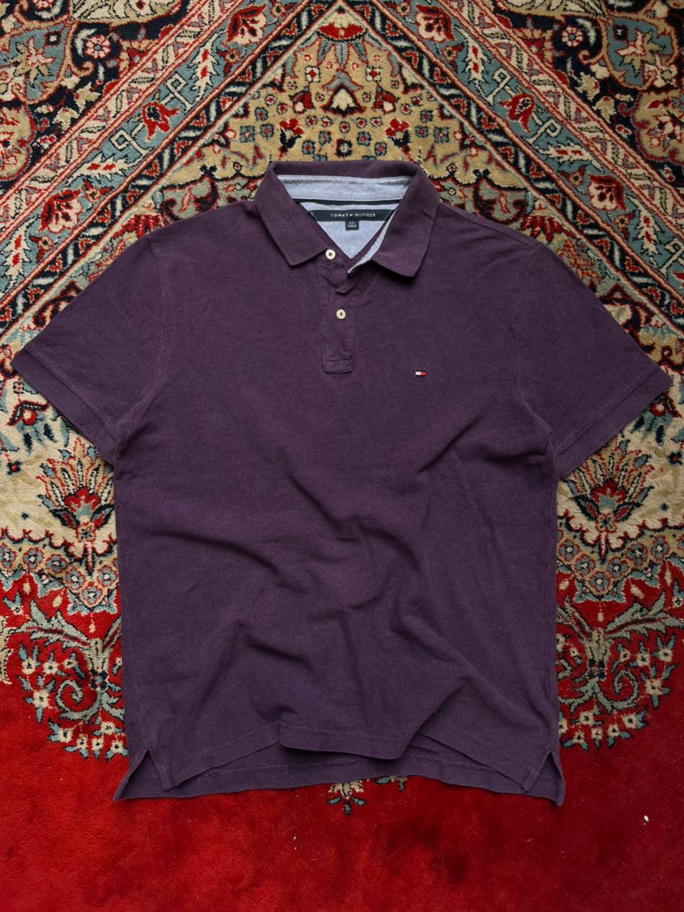 TOMMY HILFIGER Essential Custom Fit Dark Purple POLO TEE - L