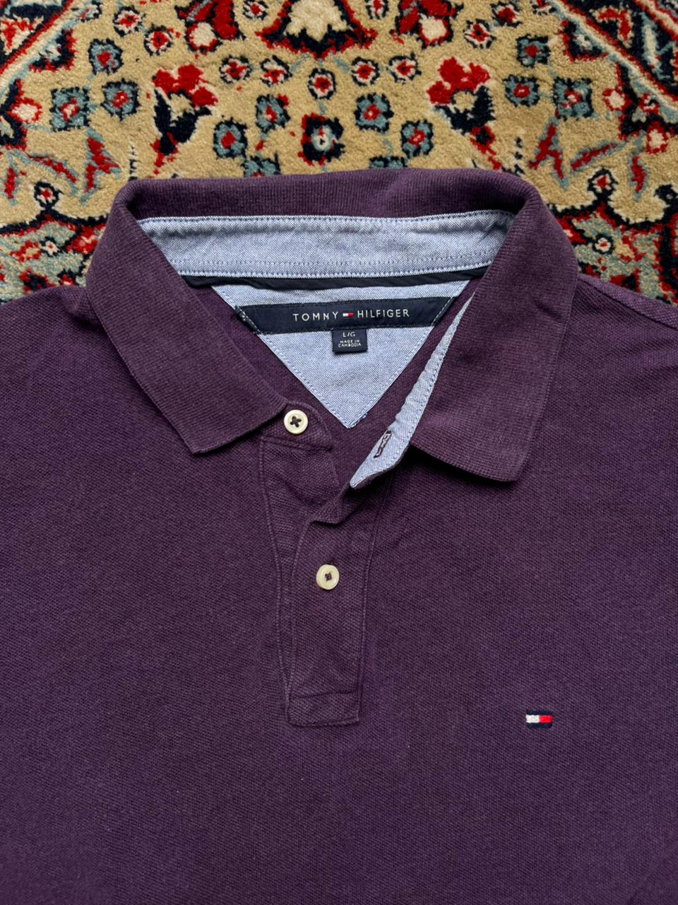 TOMMY HILFIGER Essential Custom Fit Dark Purple POLO TEE - L