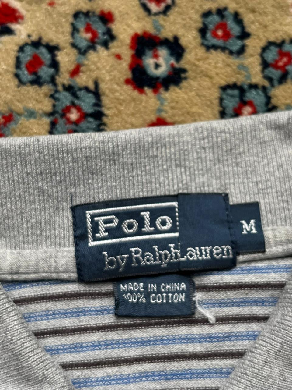 Polo Ralph Lauren Grey Striped Polo Tee - M