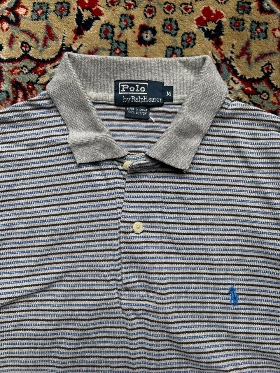 Polo Ralph Lauren Grey Striped Polo Tee - M