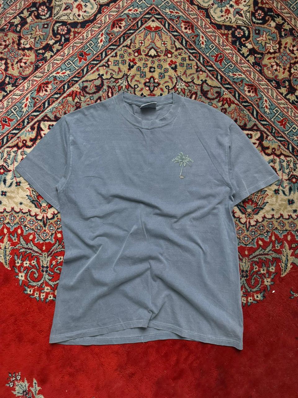 Blackwater Bay Maui Hawaii Palm Tree Graphic Faded Blue Tee - XL
