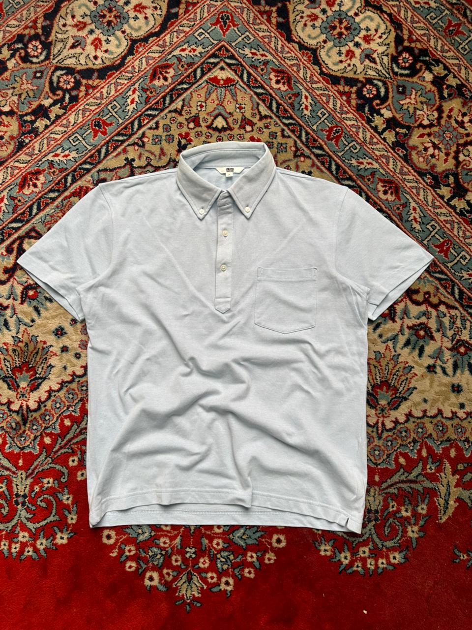 UNIQLO Pique Knit Light Blue Casual SLIM FIT POLO TEE - M