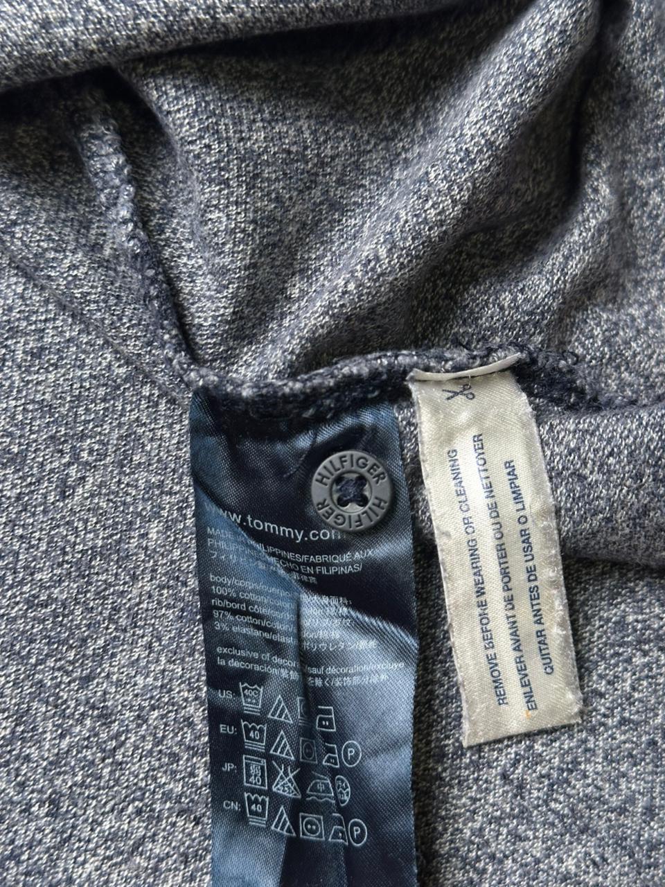 TOMMY HILFIGER Grey Heather Tipped Collar POLO TEE - L