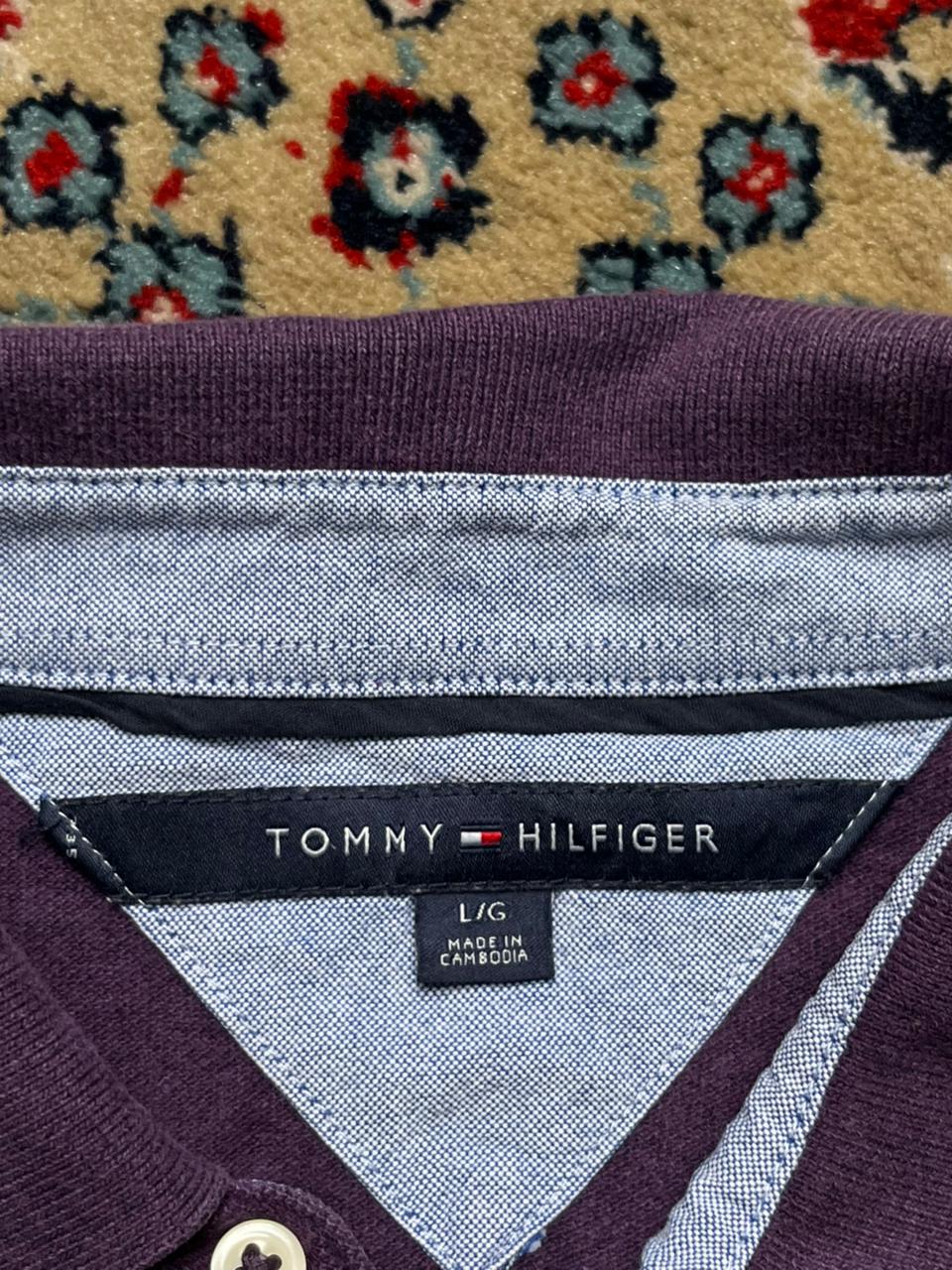 TOMMY HILFIGER Essential Custom Fit Dark Purple POLO TEE - L