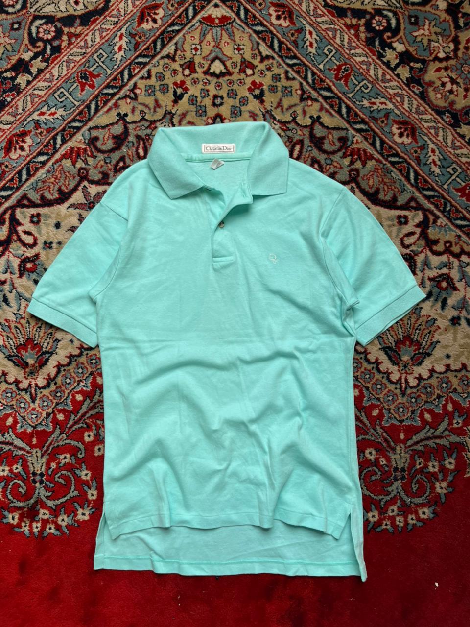 Vintage CHRISTIAN DIOR Monsieur Embroidered Logo Teel Blue POLO TEE - S