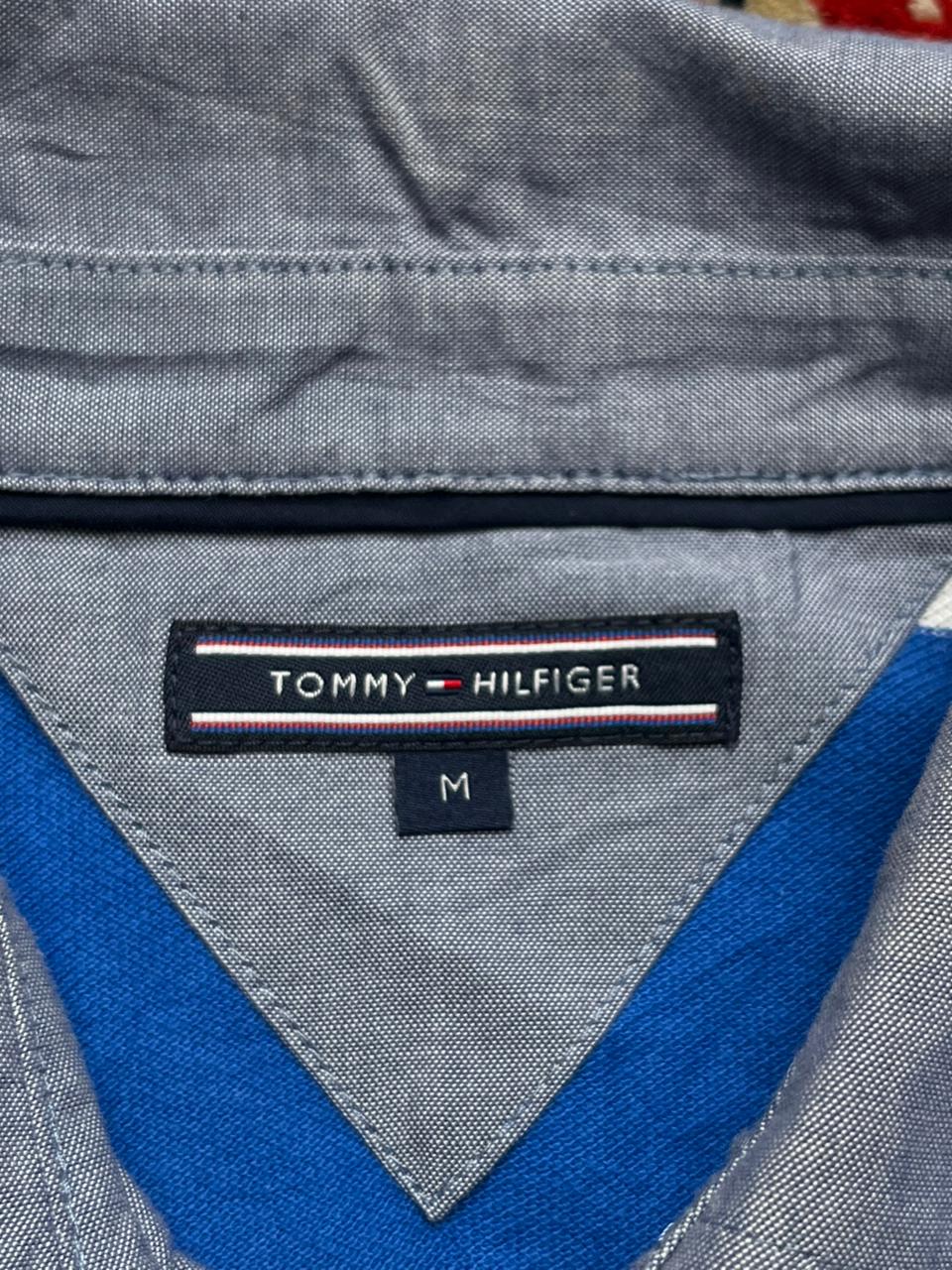 Tommy Hilfiger Blue Striped Rugby Style Polo Tee - M