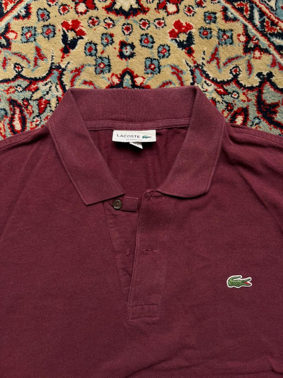 Lacoste Classic Fit Maroon Crocodile Logo Polo Tee - M