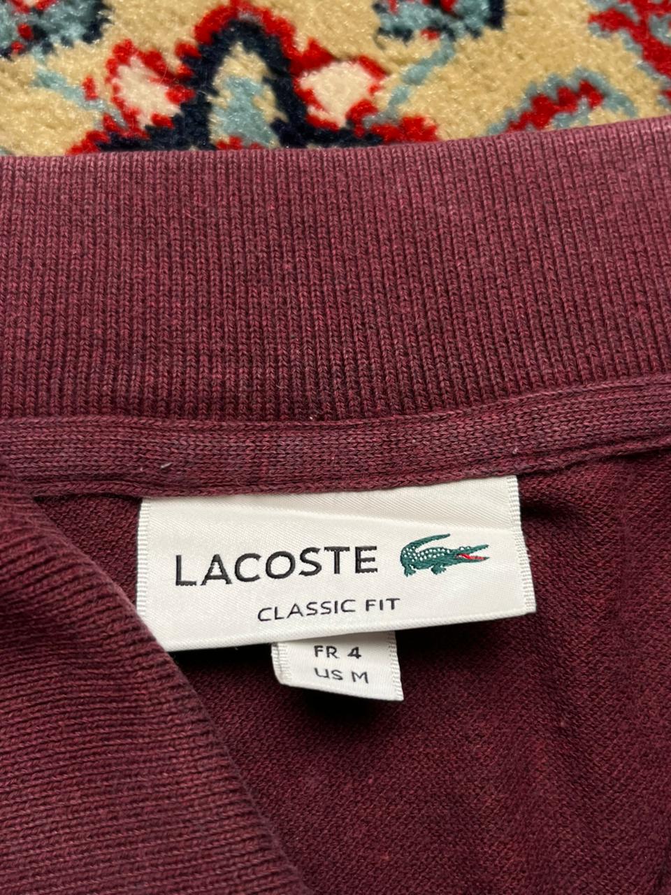 Lacoste Classic Fit Maroon Crocodile Logo Polo Tee - M