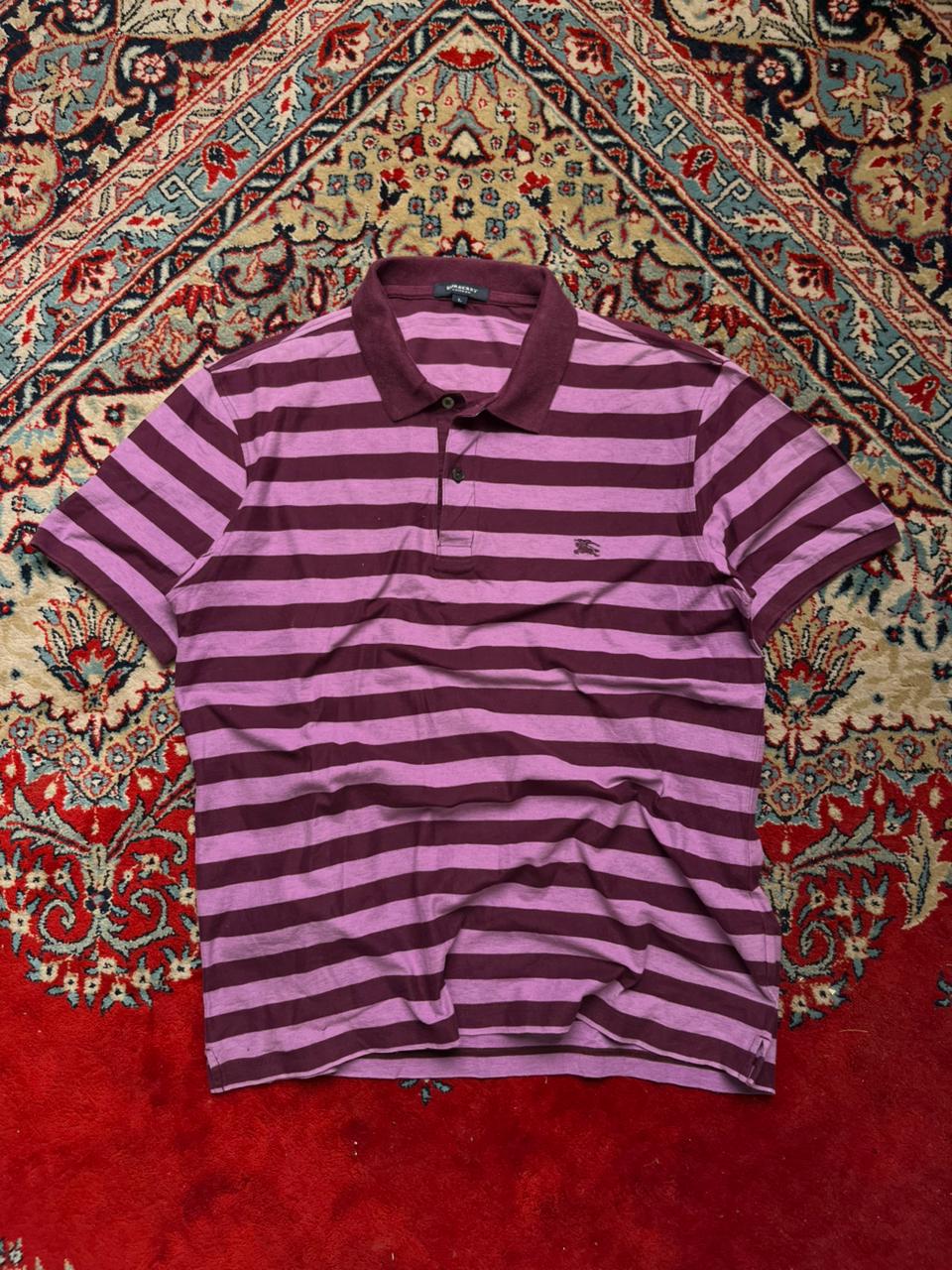 Burberry London Purple Striped Luxury Polo Tee - L