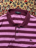 Burberry London Purple Striped Luxury Polo Tee - L