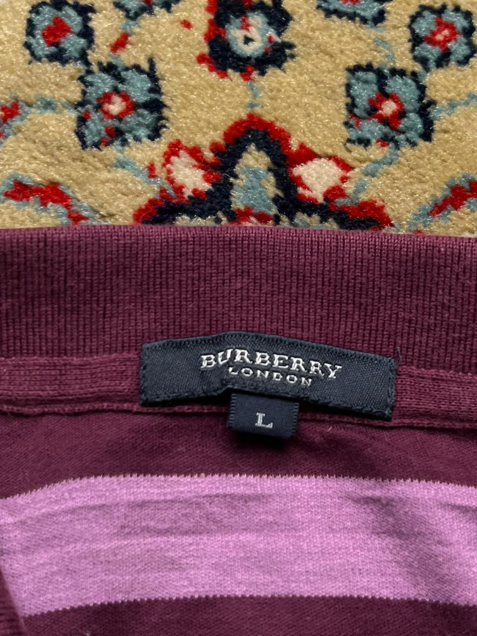 Burberry London Purple Striped Luxury Polo Tee - L