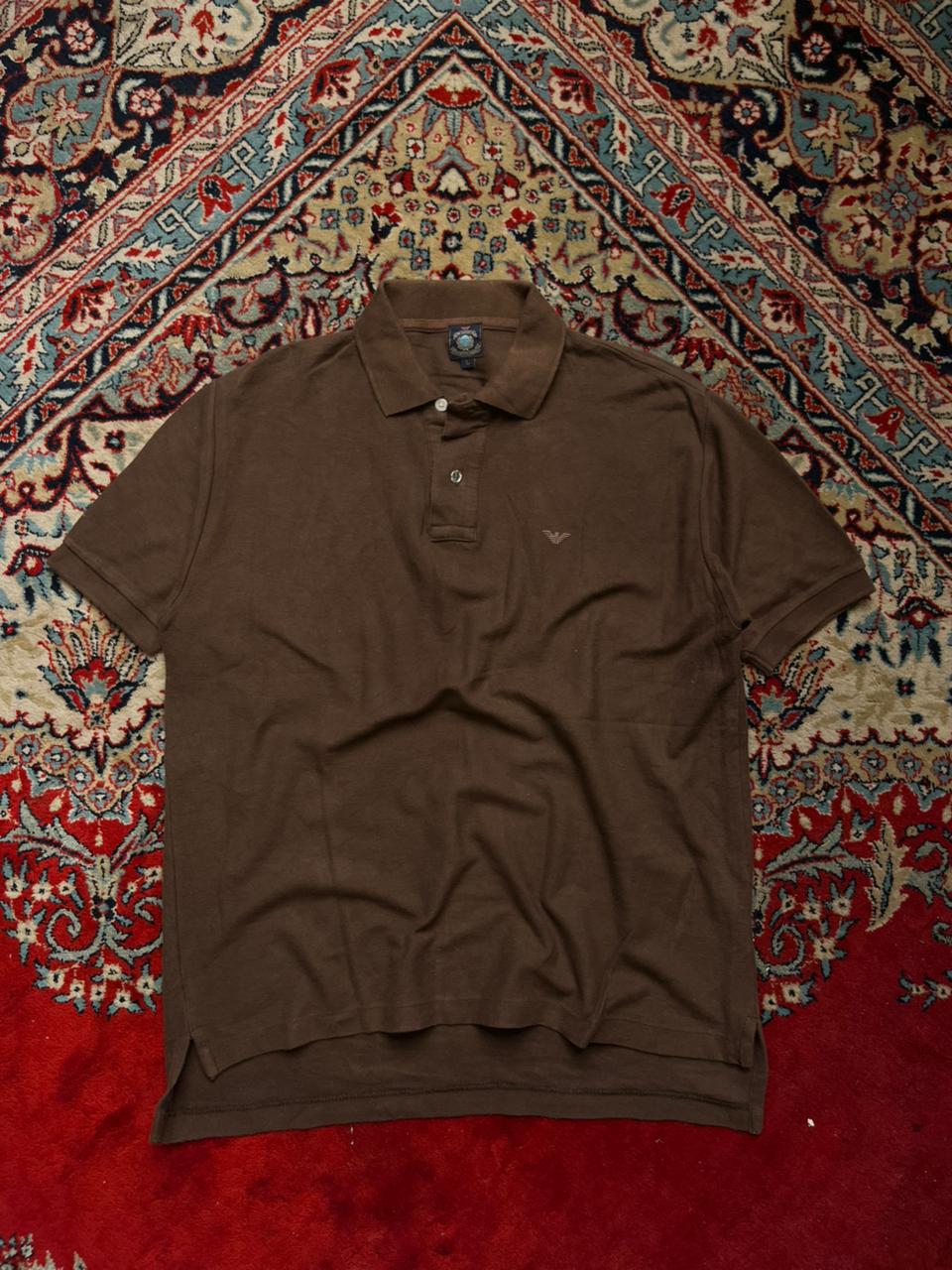 VINTAGE Emporio Armani The Classics Brown Embroidered Eagle Logo POLO TEE - L