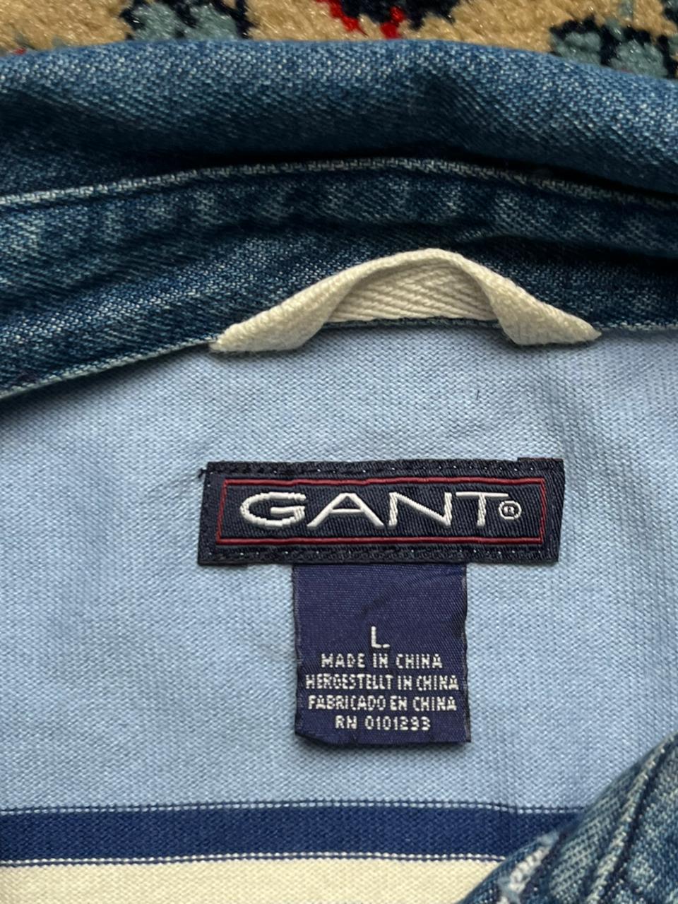 Vintage GANT Striped Heavy Cotton Denim Collar Rugby POLO TEE - XL