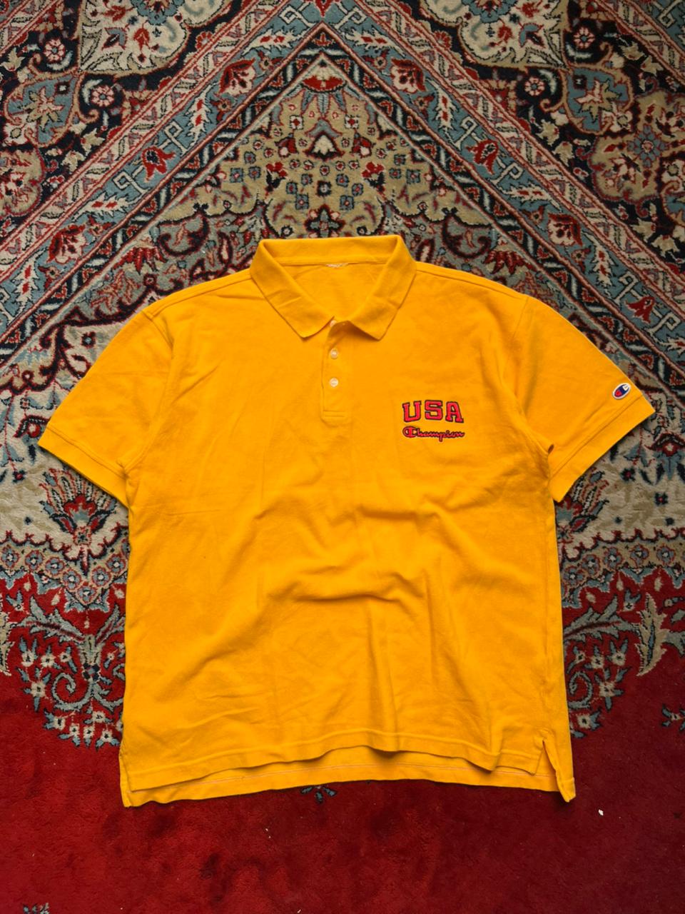 Champion USA Mustard Yellow Embroidered Logo POLO TEE - L