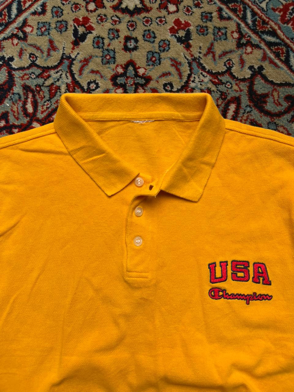 Champion USA Mustard Yellow Embroidered Logo POLO TEE - L