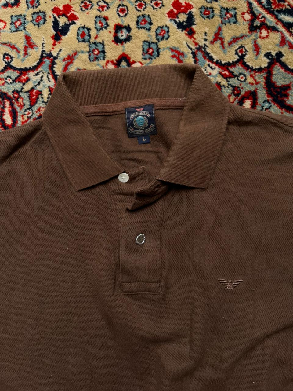 VINTAGE Emporio Armani The Classics Brown Embroidered Eagle Logo POLO TEE - L