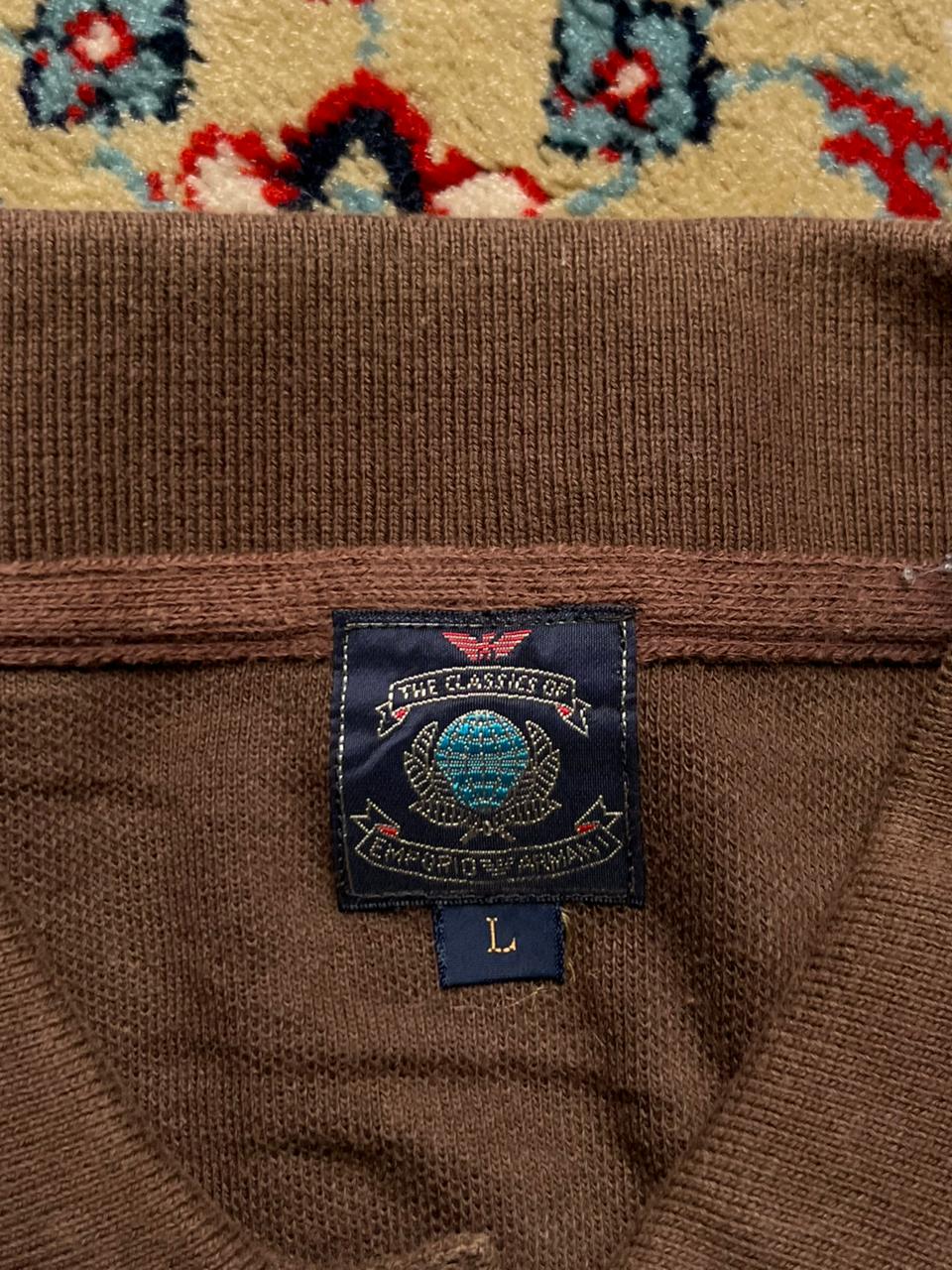 VINTAGE Emporio Armani The Classics Brown Embroidered Eagle Logo POLO TEE - L