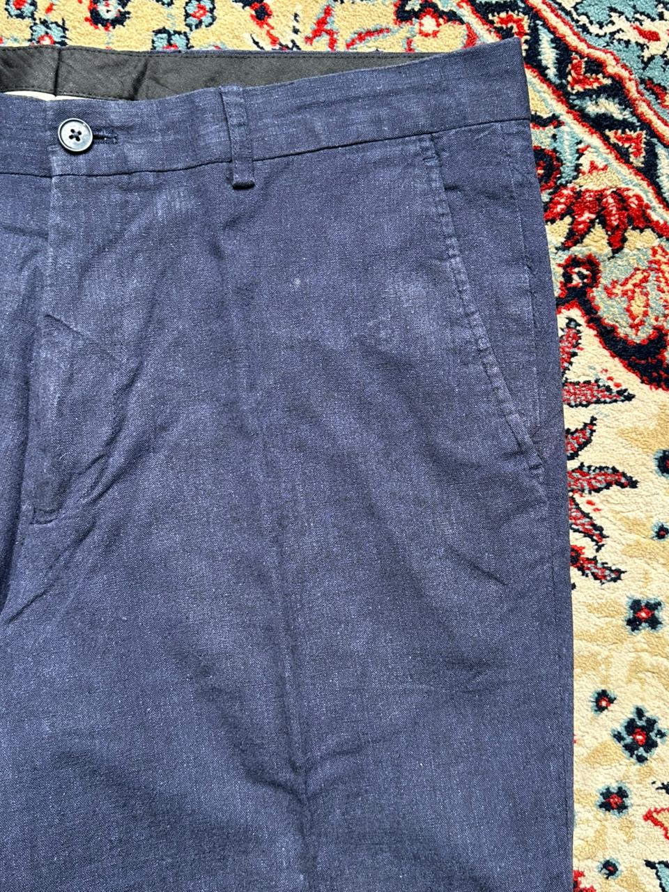 Jack & Jones Premium Navy Blue Linen Blend Slim Fit Trousers - 34