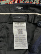 Jack & Jones Premium Navy Blue Linen Blend Slim Fit Trousers - 34