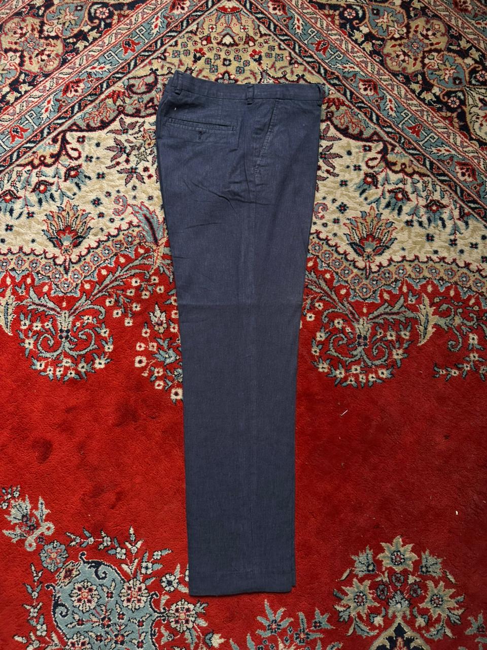 Jack & Jones Premium Navy Blue Linen Blend Slim Fit Trousers - 34