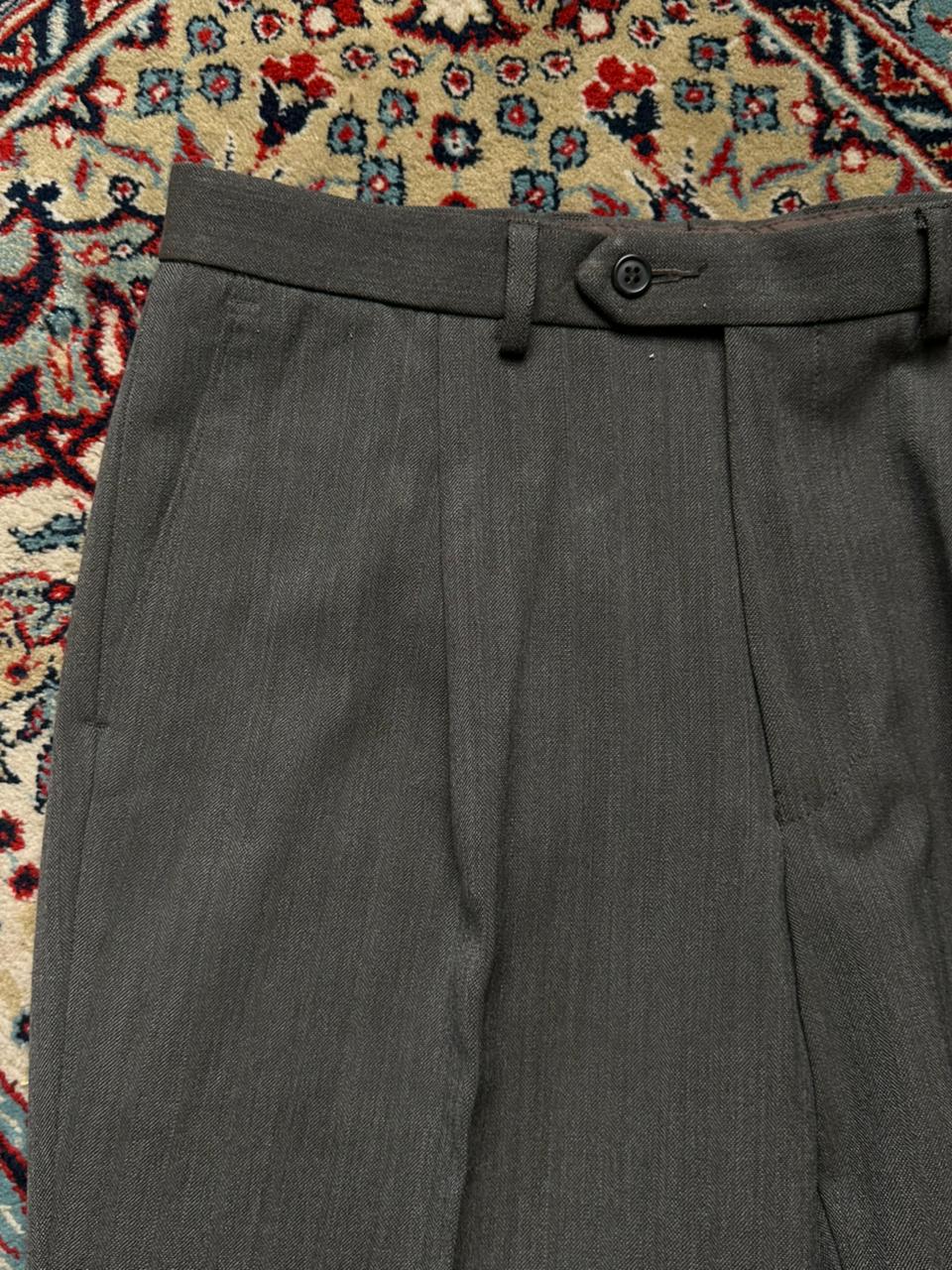 Marks & Spencer Tailoring Dark Olive Wool Blend Lightweight Linen-ish Herringbone Pleated Dress Pants - 32