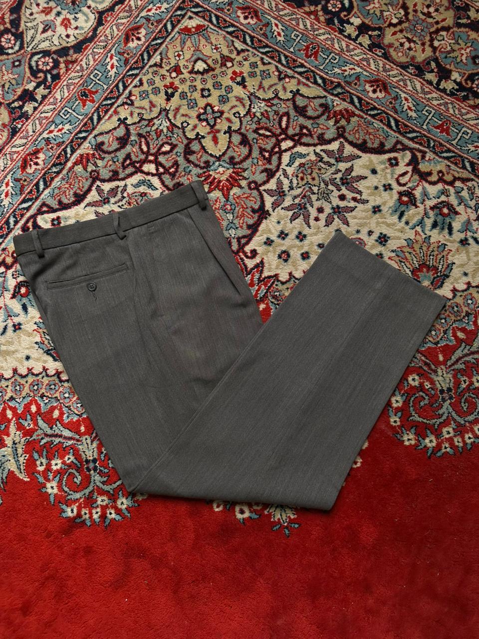 Marks & Spencer Tailoring Dark Olive Wool Blend Lightweight Linen-ish Herringbone Pleated Dress Pants - 32