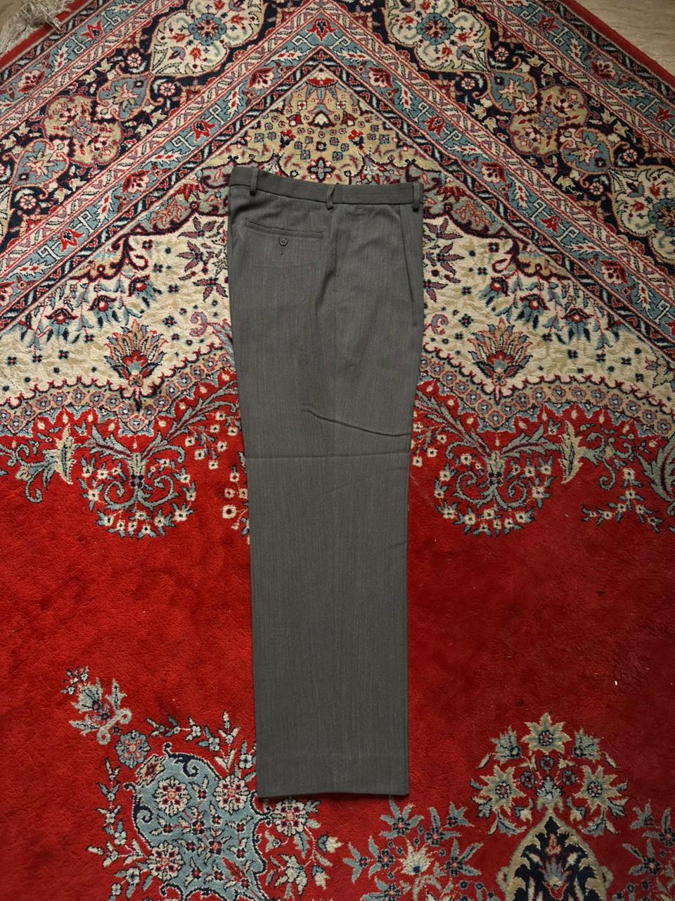 Marks & Spencer Tailoring Dark Olive Wool Blend Lightweight Linen-ish Herringbone Pleated Dress Pants - 32