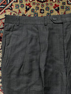 Vintage Grey Plaid Pleated Classic Formal Dress Pants - 32